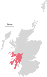 Map of the region of Argyll and the Isles.