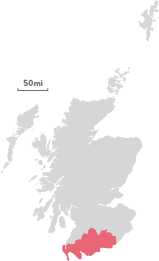 Map of the region of Dumfries and Galloway.